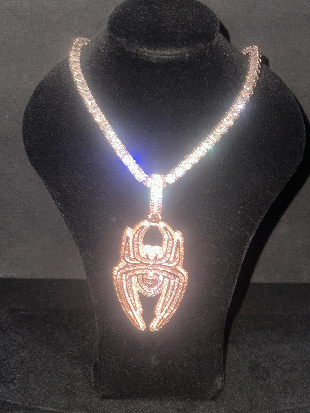 Rose Gold Spider Pendant Tennis Necklace